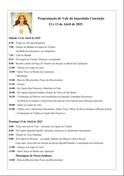 Programação de 12 e 13 de Abril de 2025